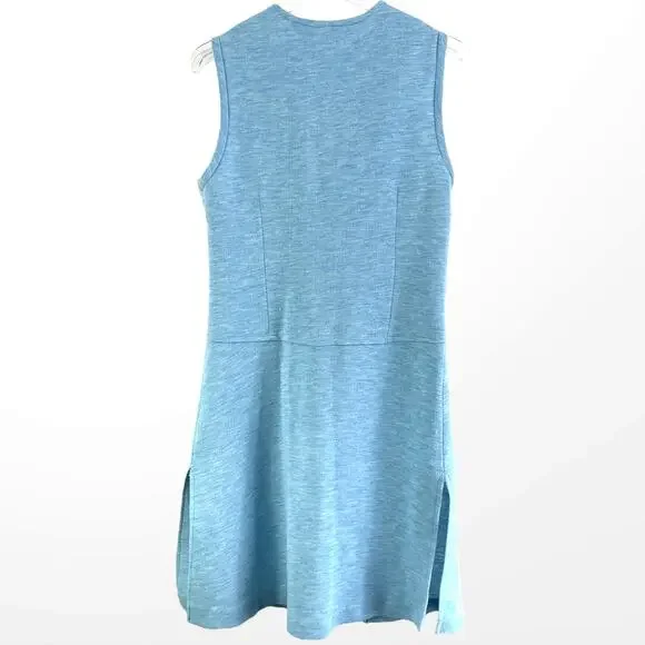 60s Vintage Blue A Line Sleeveless Tunic Open Front Shirt Dress Nautical Buttons - Picture 3 of 7